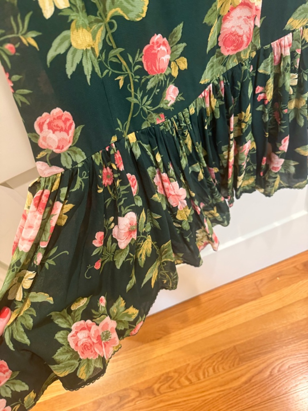 Reformation Dark Green Maxi Dress with Pink Floral Print - Picture 6 of 9